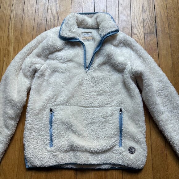 Marine Layer Re-Spun Size XS White Sherpa Fleece 1/4 Zip Pullover w/ Blue Trims - Picture 10 of 12